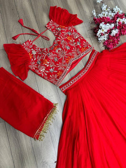 Fox Georgette Handwork Mirror Lehenga Choli with Dupatta