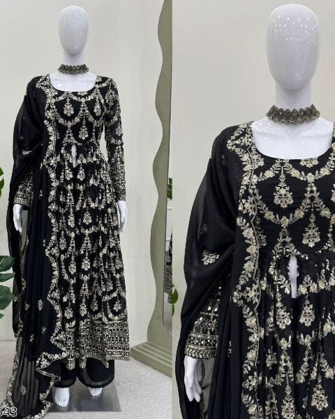 Georgette Chinon Heavy Embroidered Gown Set
