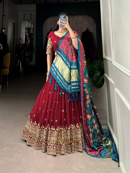Georgette Embroidered Lehenga Choli with Gaji Silk Dupatta – Wedding Glamour