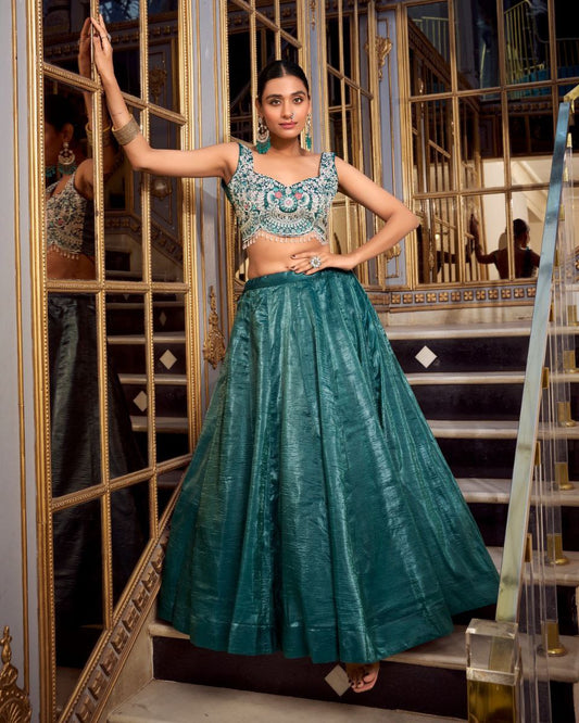 Gold Crush Bridal Lehenga Choli with Jarkan Diamond & Embroidery Work