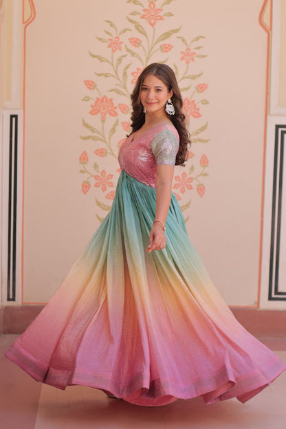 Gold Crush Designer Gown | Beads Embroidery | V Neck | Fully Stitched