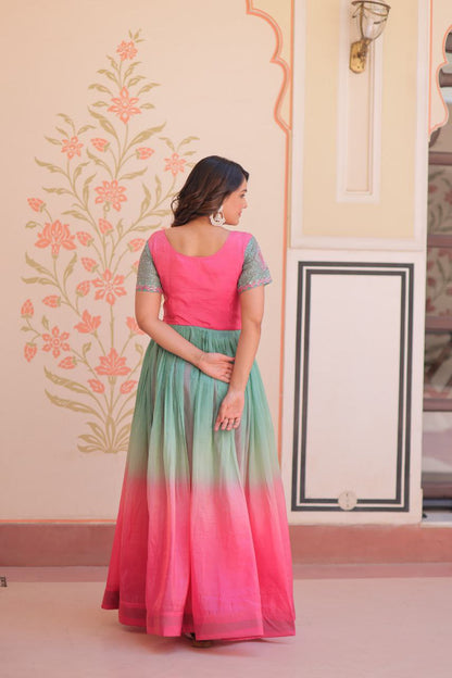 Gold Crush Designer Gown | Beads Embroidery | V Neck | Fully Stitched