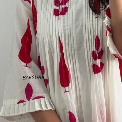 Hand Block Printed Mul Cotton Kurta Set with Pintucks | Side Pocket Kurti & Bottom Set | Summer Special