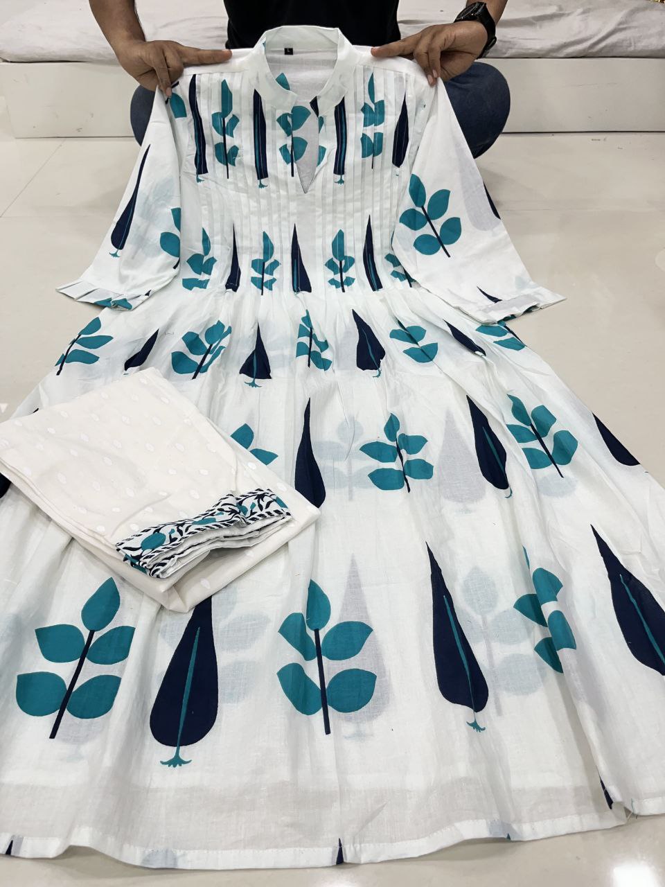 Hand Block Printed Mul Cotton Kurta Set with Pintucks | Side Pocket Kurti & Bottom Set | Summer Special
