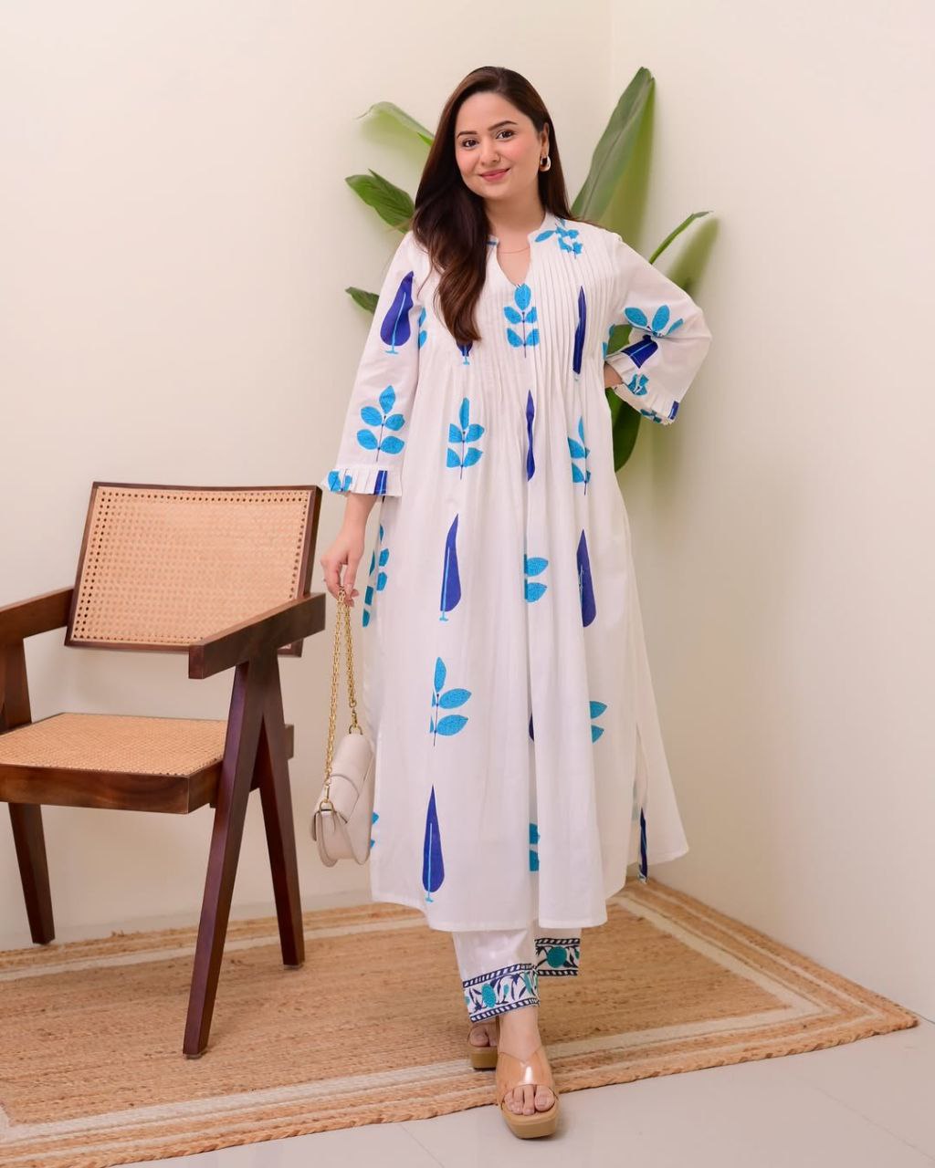 Hand Block Printed Mul Cotton Kurta Set with Pintucks | Side Pocket Kurti & Bottom Set | Summer Special
