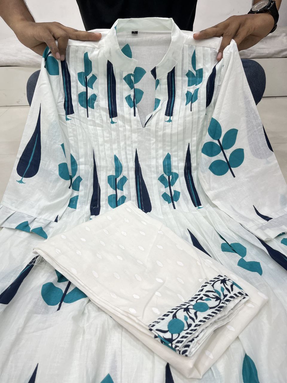 Hand Block Printed Mul Cotton Kurta Set with Pintucks | Side Pocket Kurti & Bottom Set | Summer Special
