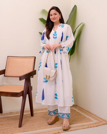 Hand Block Printed Mul Cotton Kurta Set with Pintucks | Side Pocket Kurti & Bottom Set | Summer Special