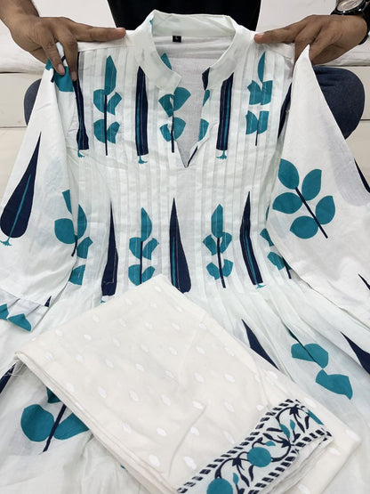 Hand Block Printed Mul Cotton Kurta Set with Pintucks | Side Pocket Kurti & Bottom Set | Summer Special
