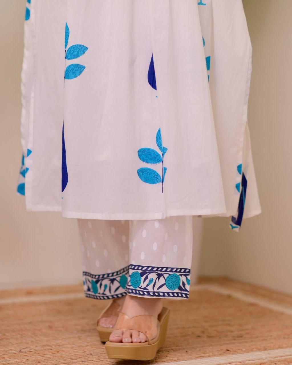 Hand Block Printed Mul Cotton Kurta Set with Pintucks | Side Pocket Kurti & Bottom Set | Summer Special
