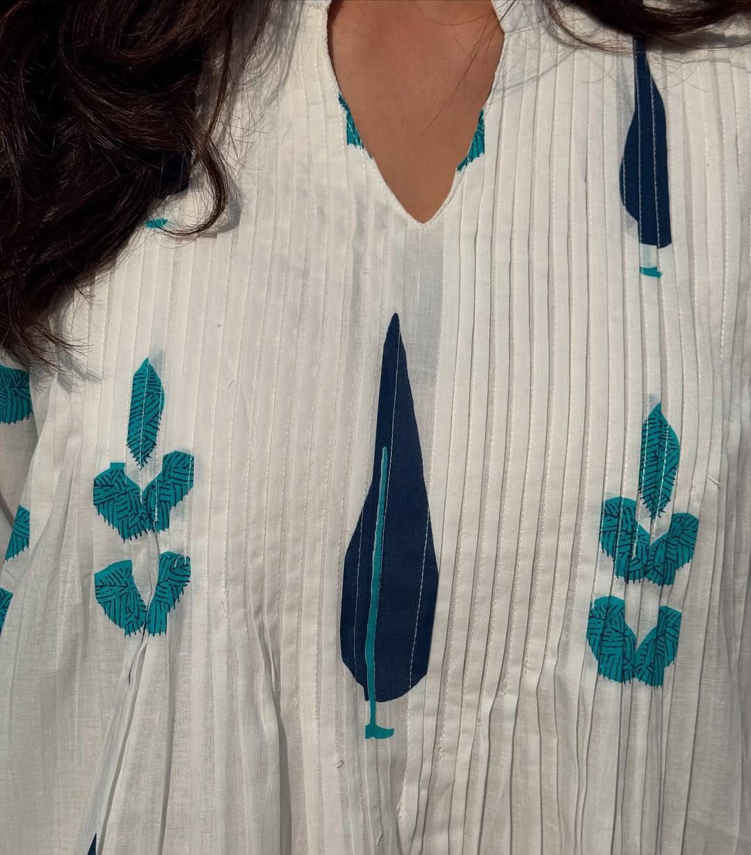 Hand Block Printed Mul Cotton Kurta Set with Pintucks | Side Pocket Kurti & Bottom Set | Summer Special
