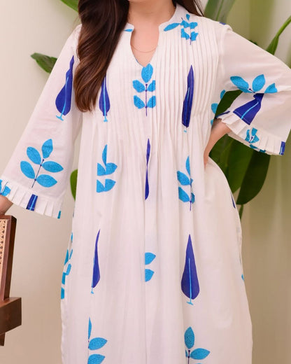 Hand Block Printed Mul Cotton Kurta Set with Pintucks | Side Pocket Kurti & Bottom Set | Summer Special