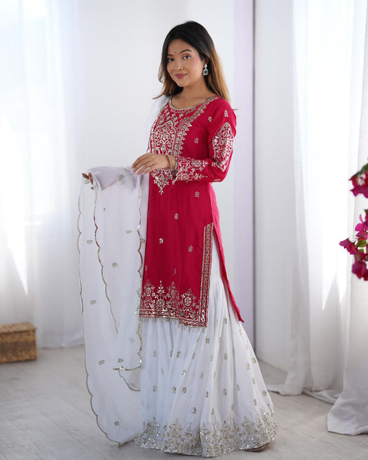 Heavy Chinnon Embroidered Sharara Set with Dupatta | Party Wear for Women | 5mm Sequence Work