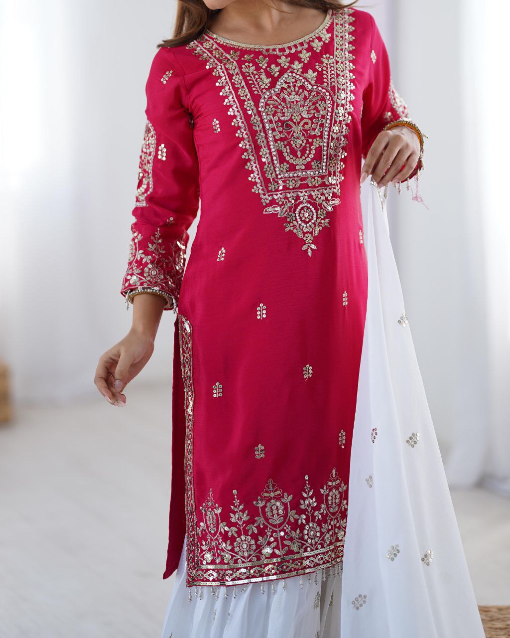 Heavy Chinnon Embroidered Sharara Set with Dupatta | Party Wear for Women | 5mm Sequence Work