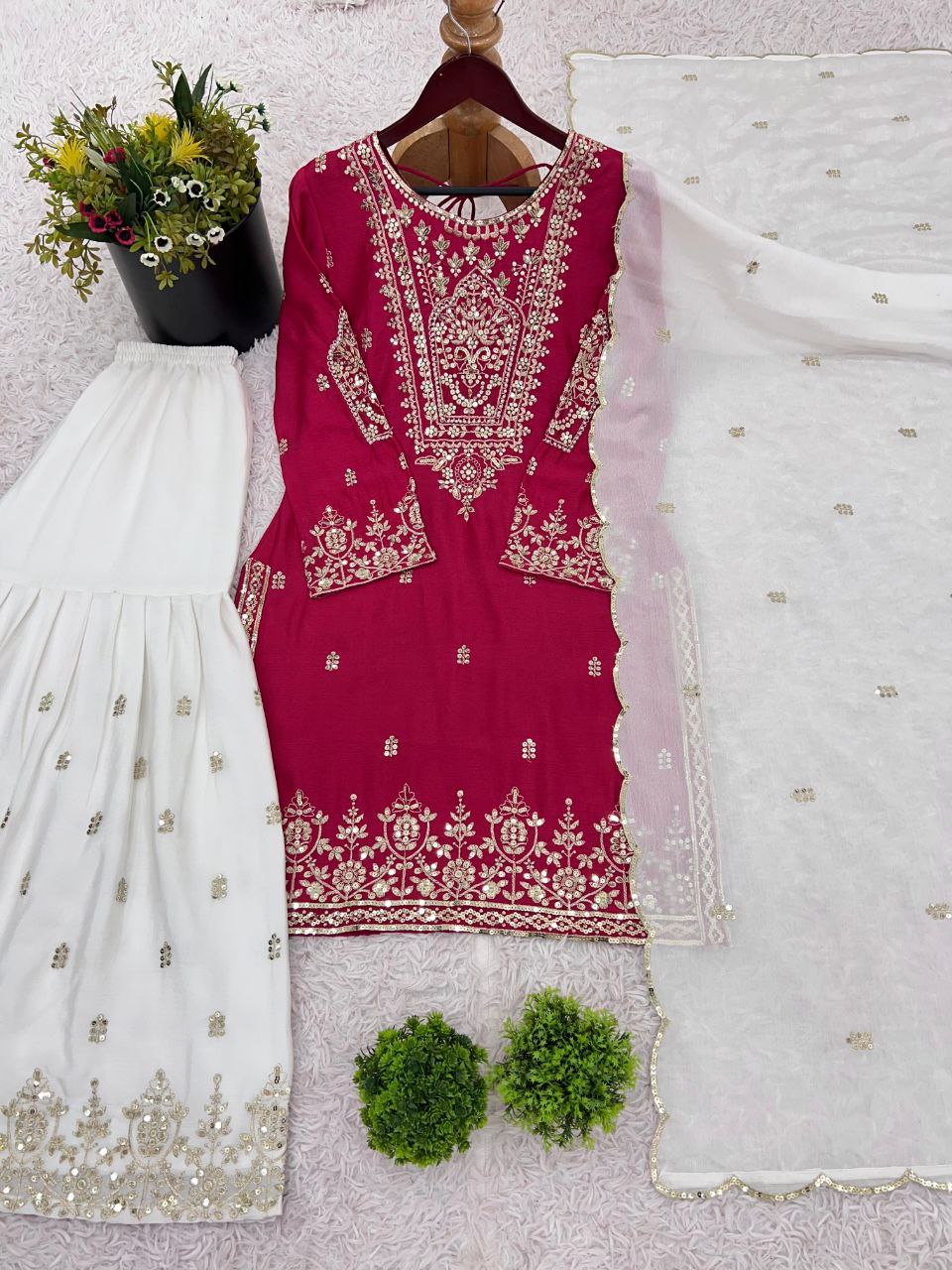 Heavy Chinnon Embroidered Sharara Set with Dupatta | Party Wear for Women | 5mm Sequence Work
