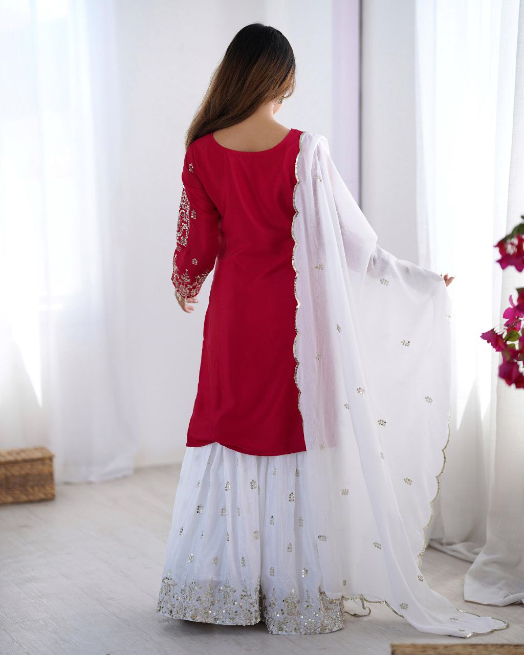 Heavy Chinnon Embroidered Sharara Set with Dupatta | Party Wear for Women | 5mm Sequence Work