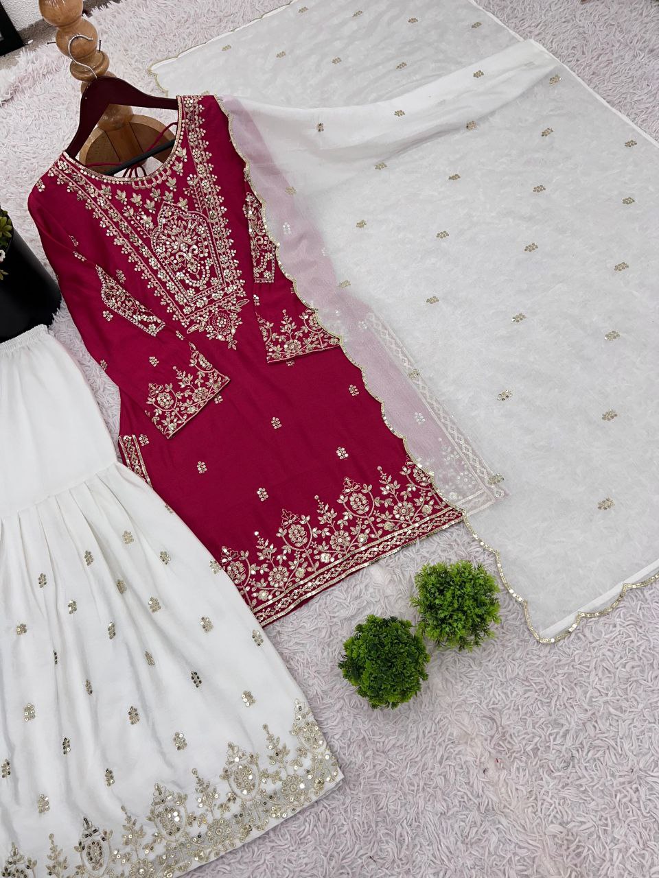 Heavy Chinnon Embroidered Sharara Set with Dupatta | Party Wear for Women | 5mm Sequence Work