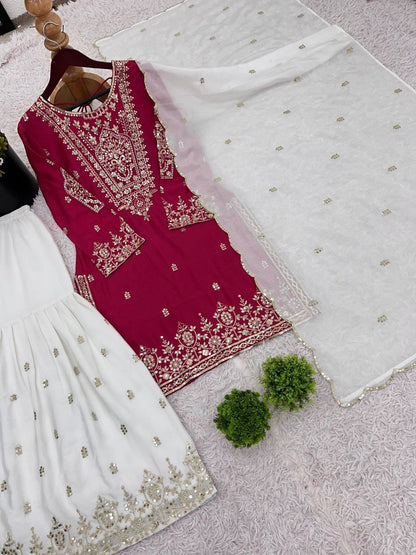 Heavy Chinnon Embroidered Sharara Set with Dupatta | Party Wear for Women | 5mm Sequence Work