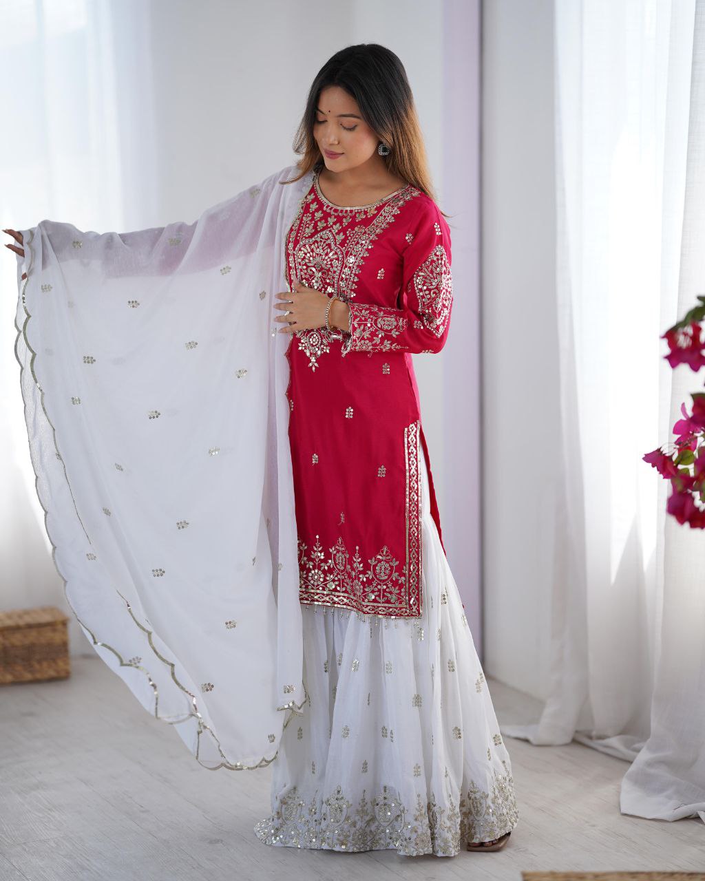 Heavy Chinnon Embroidered Sharara Set with Dupatta | Party Wear for Women | 5mm Sequence Work