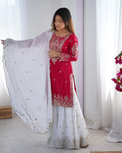 Heavy Chinnon Embroidered Sharara Set with Dupatta | Party Wear for Women | 5mm Sequence Work