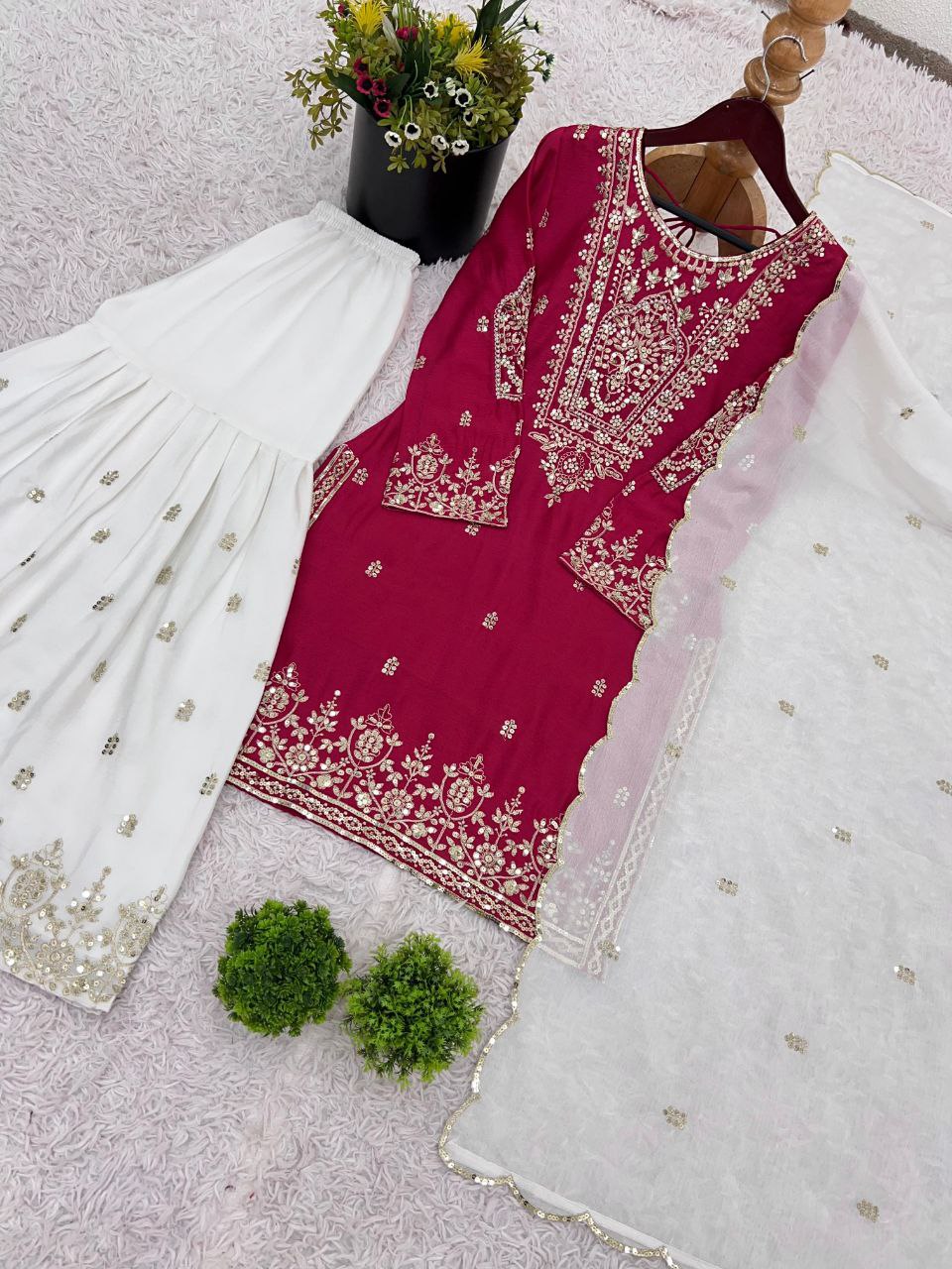 Heavy Chinnon Embroidered Sharara Set with Dupatta | Party Wear for Women | 5mm Sequence Work