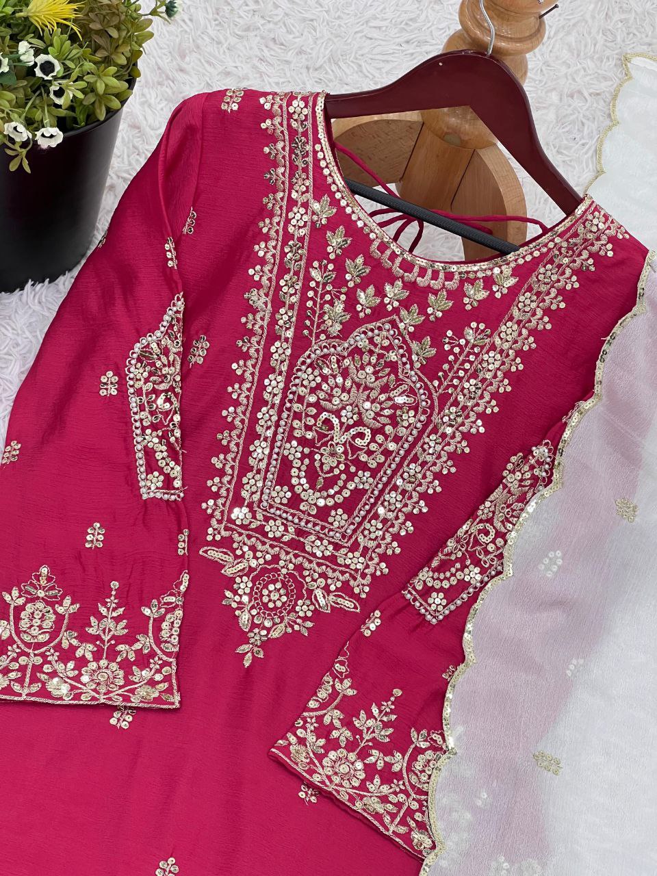 Heavy Chinnon Embroidered Sharara Set with Dupatta | Party Wear for Women | 5mm Sequence Work