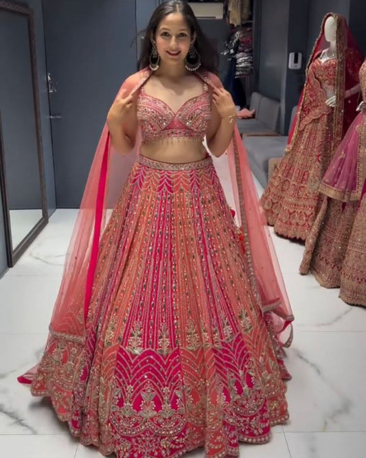 Heavy Faux Georgette Bridal Lehenga Choli Set with Real Mirror For Any Special Occasion