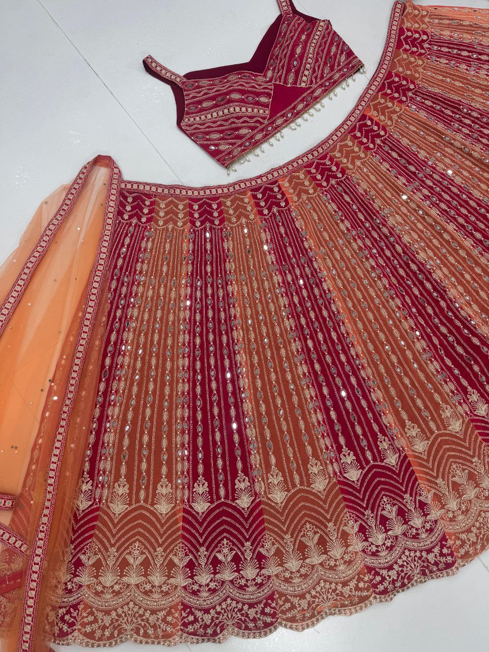 Heavy Faux Georgette Bridal Lehenga Choli Set with Real Mirror For Any Special Occasion