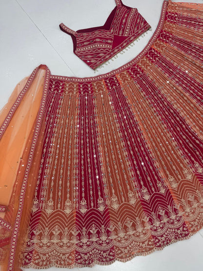 Heavy Faux Georgette Bridal Lehenga Choli Set with Real Mirror For Any Special Occasion