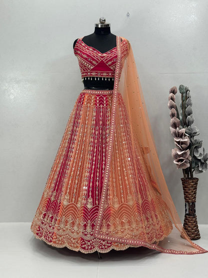 Heavy Faux Georgette Bridal Lehenga Choli Set with Real Mirror For Any Special Occasion