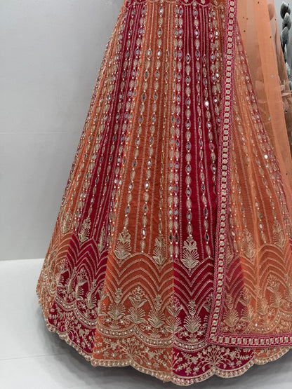 Heavy Faux Georgette Bridal Lehenga Choli Set with Real Mirror For Any Special Occasion