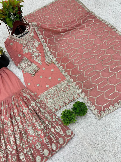 Heavy Georgette Embroidered Sharara Suit Set with Dupatta | Fully Stitched