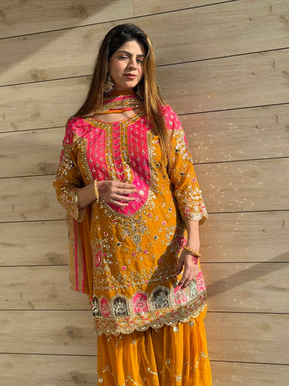 Heavy Faux Georgette Embroidered Sharara Plazo Set with Dupatta – Premium Party Wear