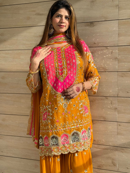 Heavy Faux Georgette Embroidered Sharara Plazo Set with Dupatta – Premium Party Wear