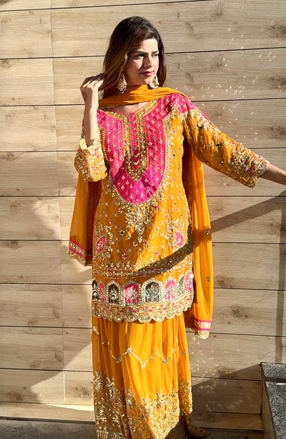 Heavy Faux Georgette Embroidered Sharara Plazo Set with Dupatta – Premium Party Wear