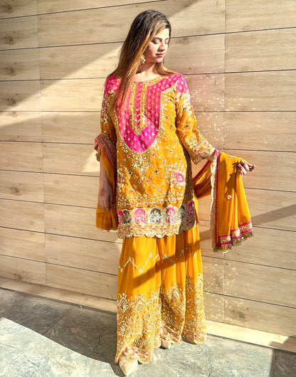 Heavy Faux Georgette Embroidered Sharara Plazo Set with Dupatta – Premium Party Wear