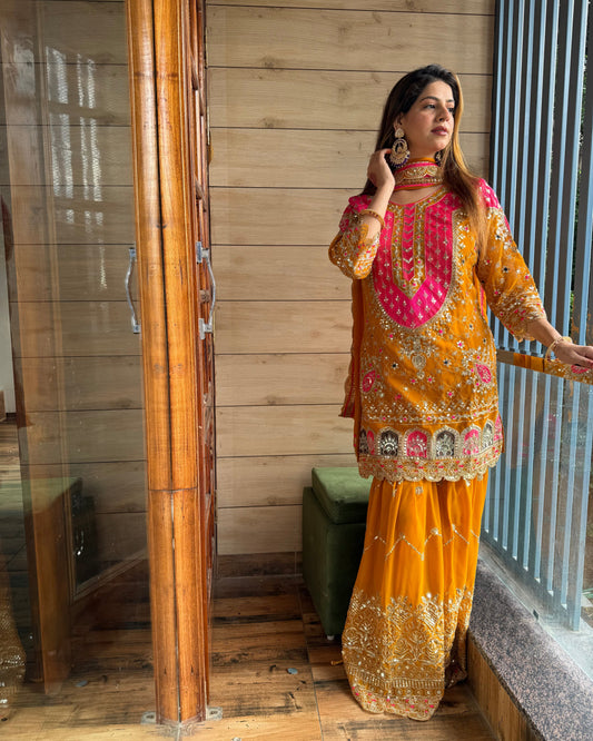 Heavy Faux Georgette Embroidered Sharara Plazo Set with Dupatta – Premium Party Wear