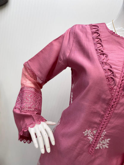 In Roman Silk Fabric with Elegant Silver Chiffon Dupatta
