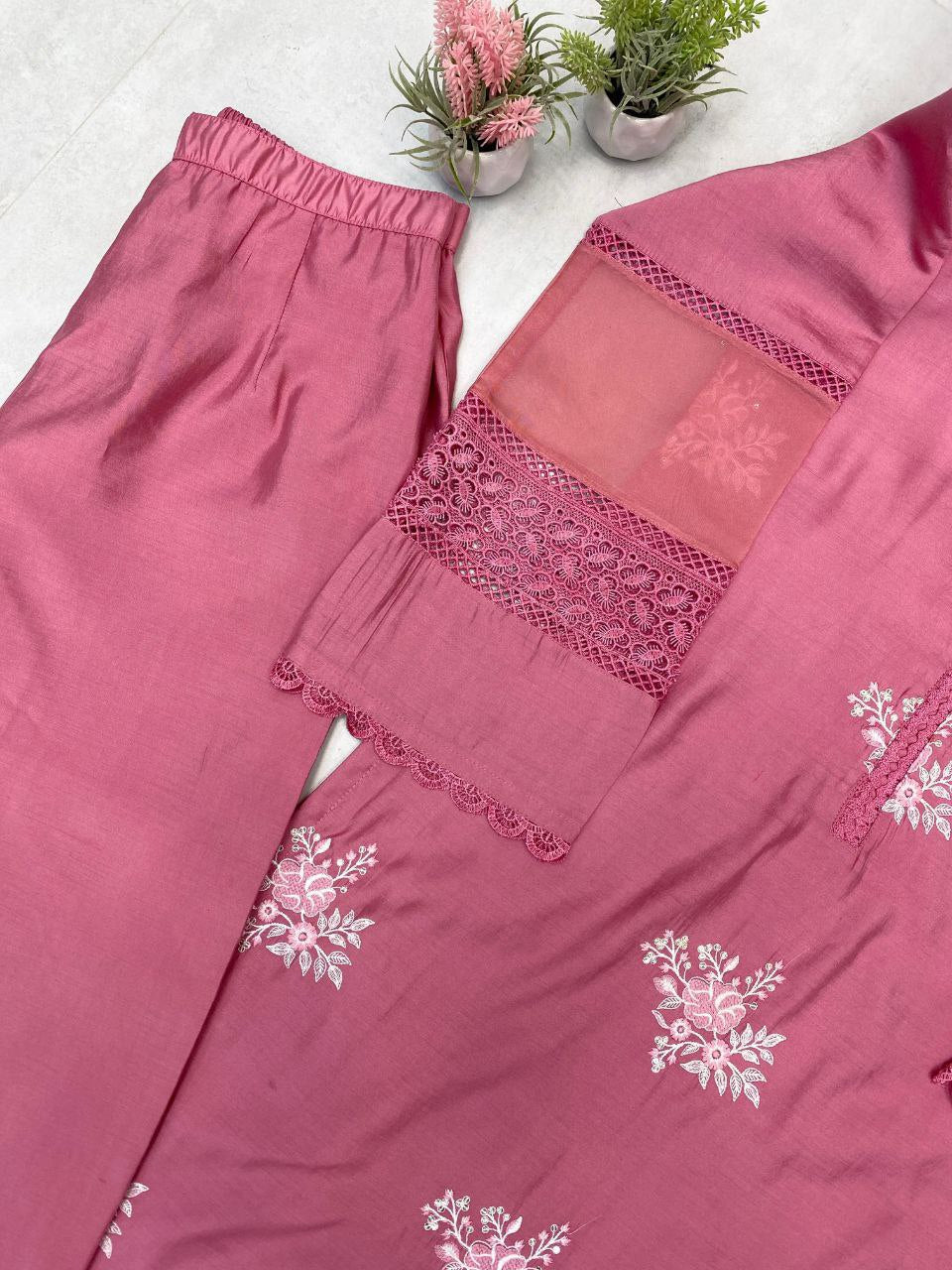 In Roman Silk Fabric with Elegant Silver Chiffon Dupatta
