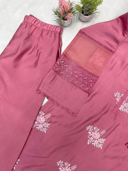 In Roman Silk Fabric with Elegant Silver Chiffon Dupatta