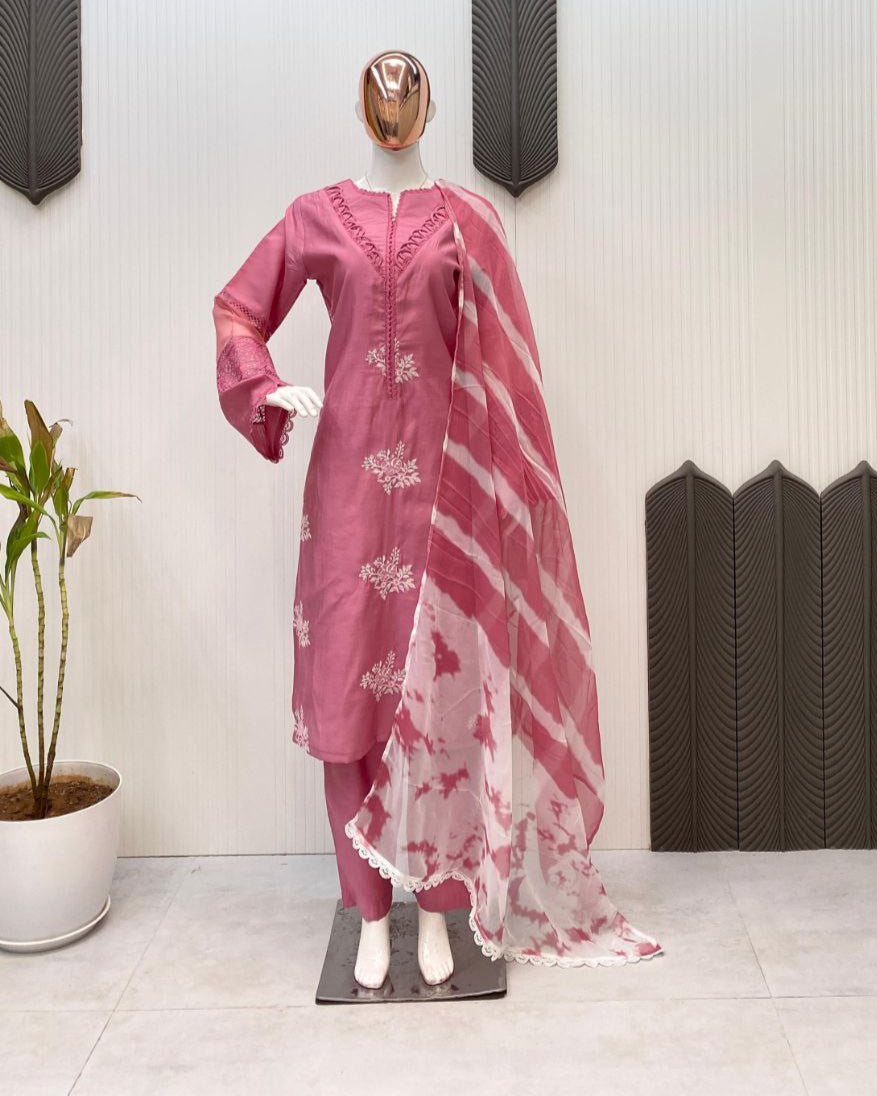 In Roman Silk Fabric with Elegant Silver Chiffon Dupatta