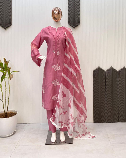 In Roman Silk Fabric with Elegant Silver Chiffon Dupatta