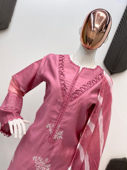 In Roman Silk Fabric with Elegant Silver Chiffon Dupatta