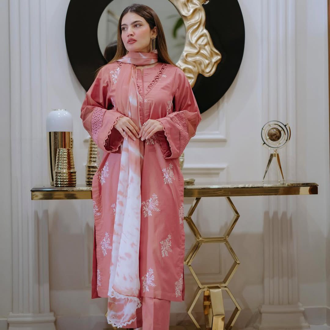 In Roman Silk Fabric with Elegant Silver Chiffon Dupatta