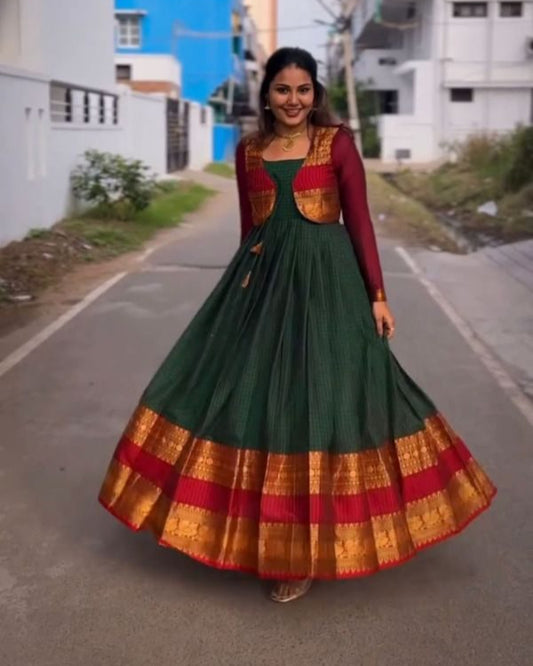 Jequard Silk Heavy Gown with Jacket (Koti) Set