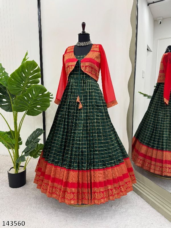 Jequard Silk Heavy Gown with Jacket (Koti) Set