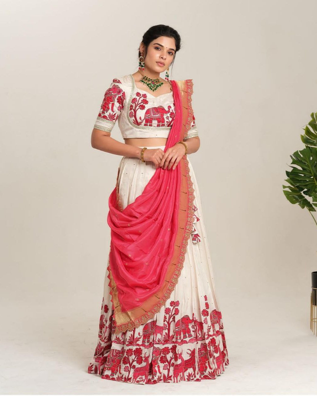 Kalamkari Cotton Lehenga Choli Set with Embroidered Georgette Dupatta – Fully Stitched