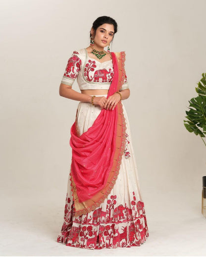 Kalamkari Cotton Lehenga Choli Set with Embroidered Georgette Dupatta – Fully Stitched