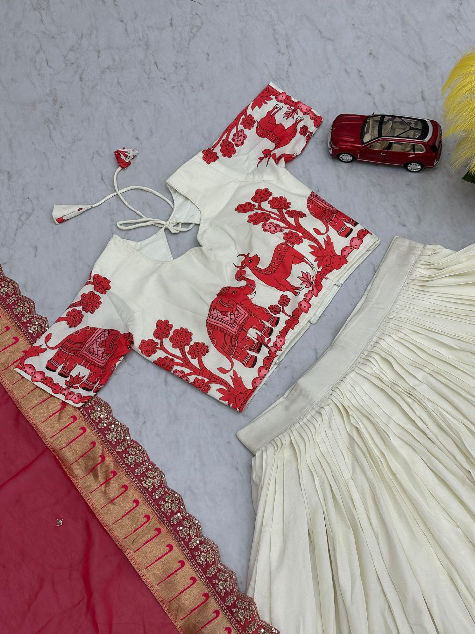 Kalamkari Cotton Lehenga Choli Set with Embroidered Georgette Dupatta – Fully Stitched