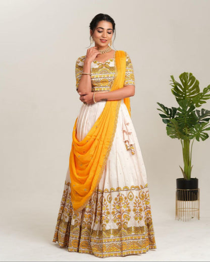 Kalamkari Cotton Lehenga Choli Set with Embroidered Georgette Dupatta – Fully Stitched