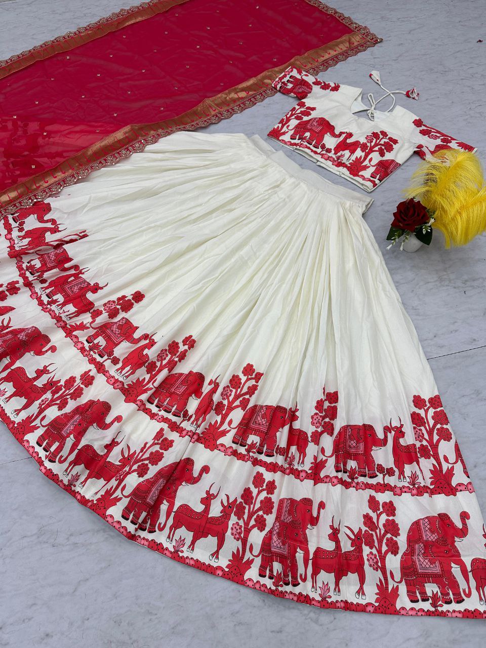 Kalamkari Cotton Lehenga Choli Set with Embroidered Georgette Dupatta – Fully Stitched